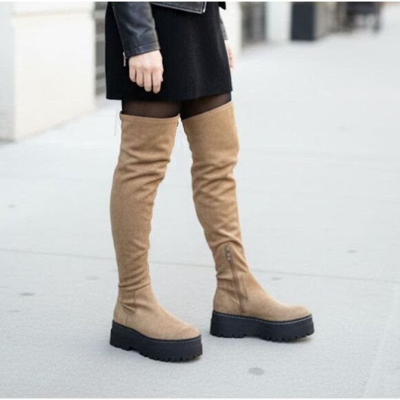 ❤️Marc Fisher LTD Over the Knee Faux Suede Boots Lug Sole Platform Western 8.5 - Picture 1 of 13